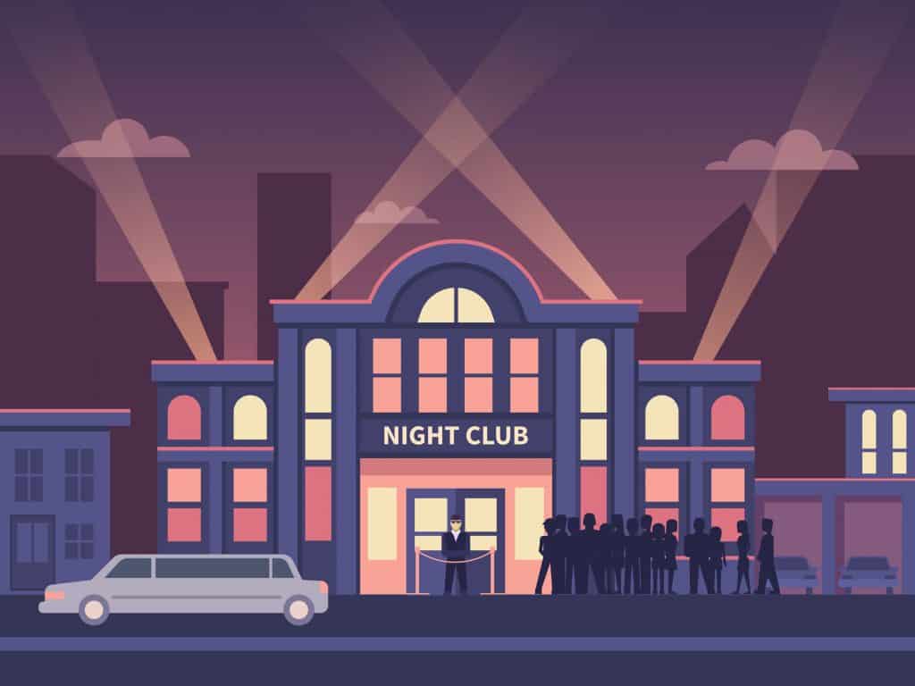 Building Night Club with Queue at the Entrance