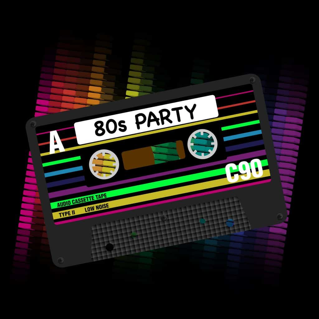 80s Party - Illustration of Retro Audio Cassette Tapes and Equalizer