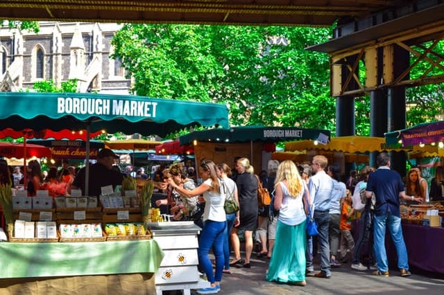 People on the Borough Market on a sunny day