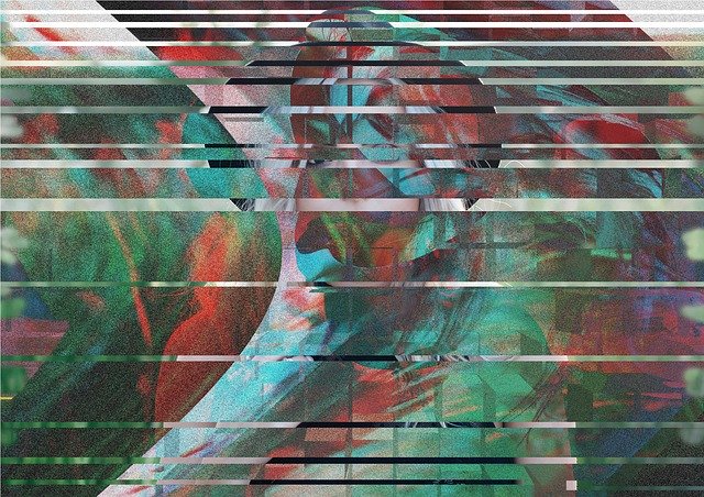 Glitch art about something that could look like a woman doing a dancing pose