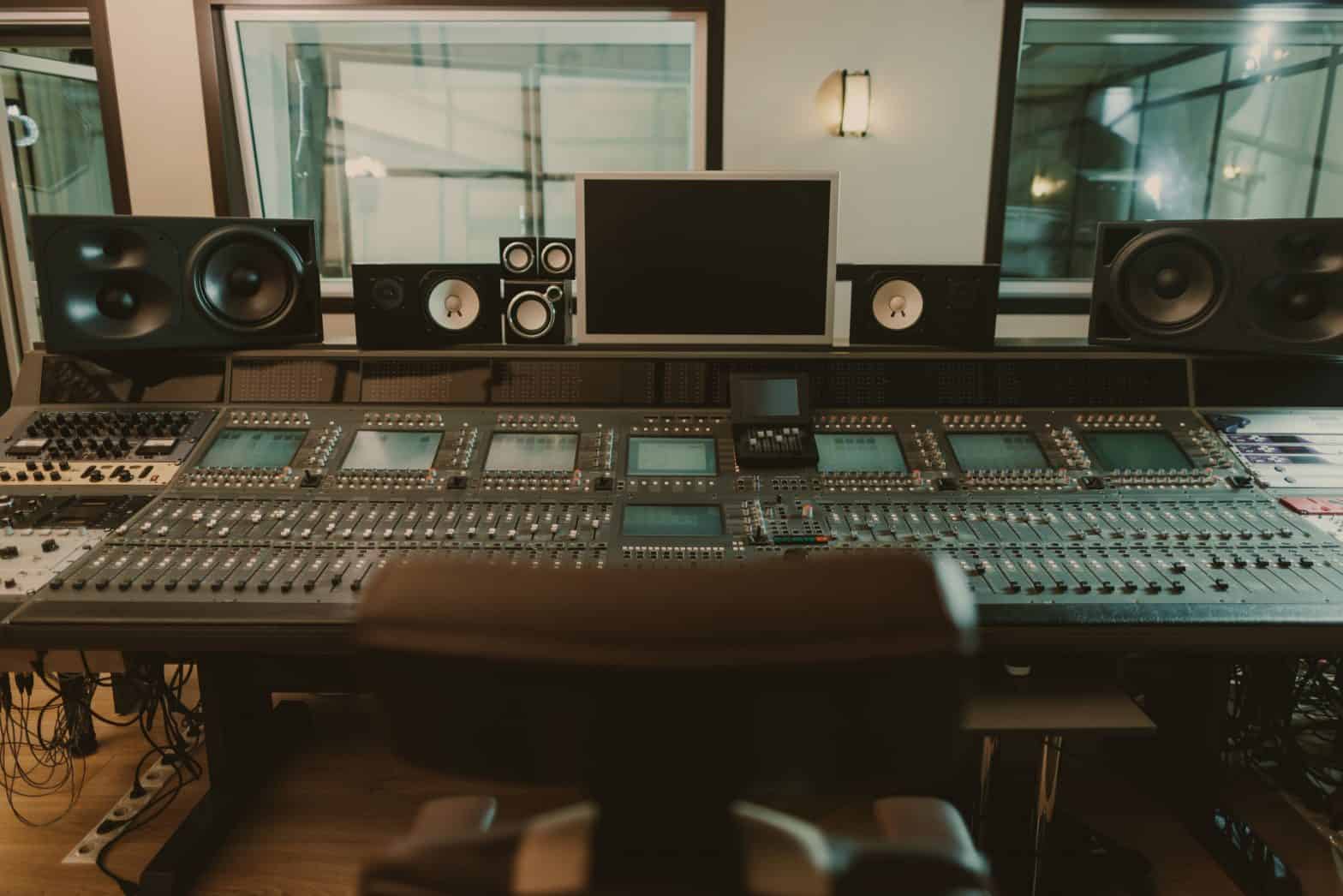 view of sound-producing equipment at a recording studio